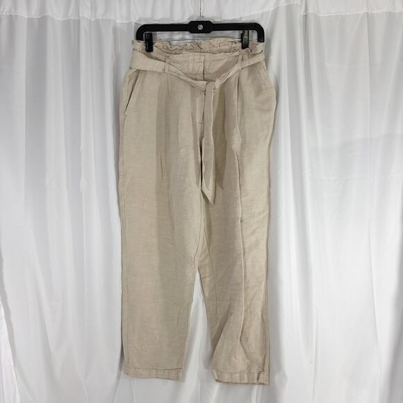 LOFT Women’s Beige Tie Waist Pants Linen Cotton Blend Caribbean Vacation M - Picture 1 of 5